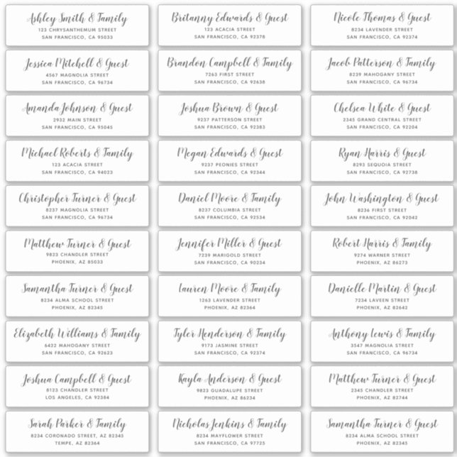 Sticker Adresse du nom d'invité du Mariage de script simpl (Devant)