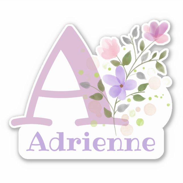 Sticker Adrienne et Initial avec Floral Design (Devant)
