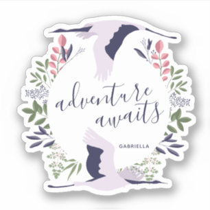 Sticker Adventure Attend Aquarelle Oiseaux et couronne