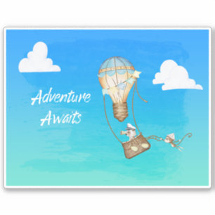 Sticker Adventure Attend Hot Air Balloon Singes Animaux