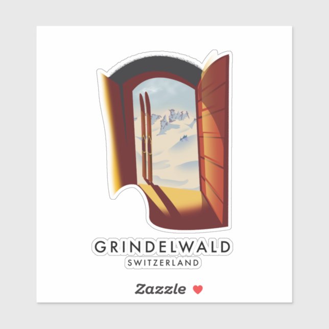 Sticker Affiche de ski Grindelwald Suisse (Feuille)