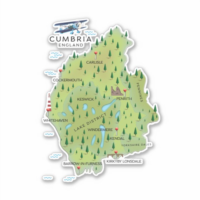 Sticker Affiche de voyage de la carte de Cumbria Angleterr (Devant)