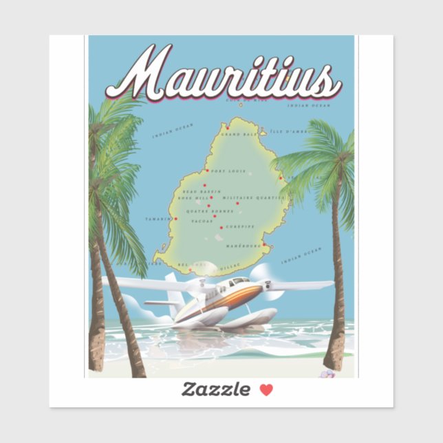 Sticker Affiche de voyage vintage mauricienne (Feuille)