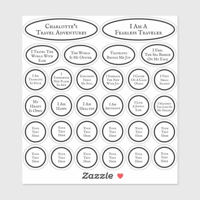 Sticker Affirmations De Voyage Modèle Noir Et Blanc De 30 (Feuille)