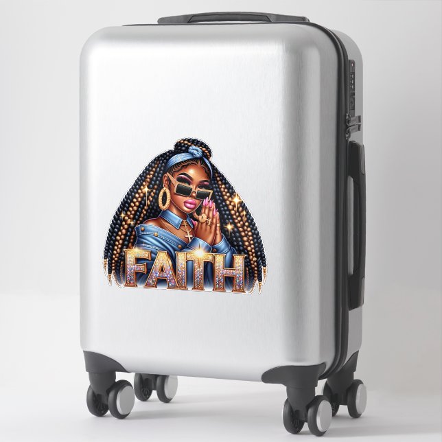 Sticker Africaine Américaine Femme de Dieu foi prière (Sur valise)