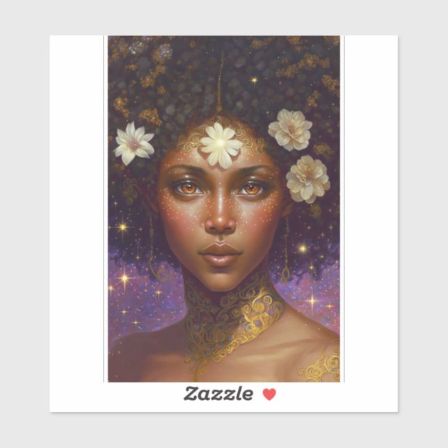 Sticker African American Black Goddess Queen Imaginaire Ar (Feuille)