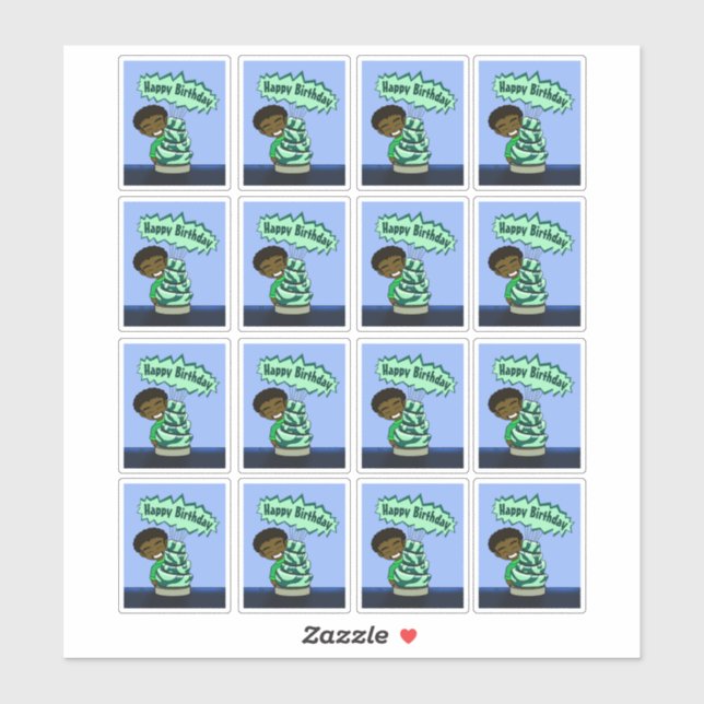 Sticker African American Boy and Cake (Feuille)