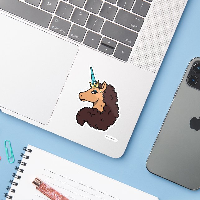 Sticker Afro Unicorn | Divin (Ordinateur portable avec iPhone)