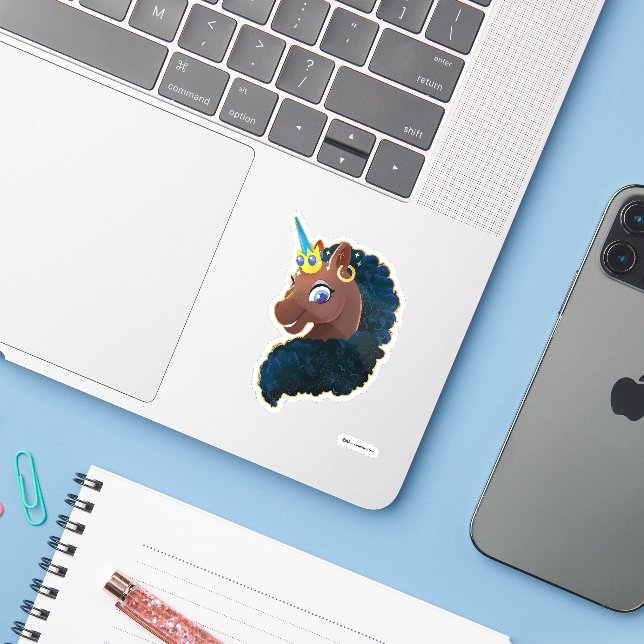 Sticker Afro Unicorn | Magique (Ordinateur portable avec iPhone)