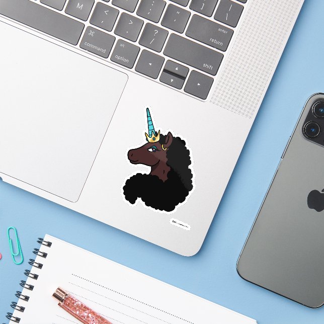 Sticker Afro Unicorn | Magique (Ordinateur portable avec iPhone)