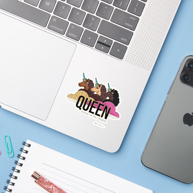 Sticker Afro Unicorn Queen Trio Design (Ordinateur portable avec iPhone)