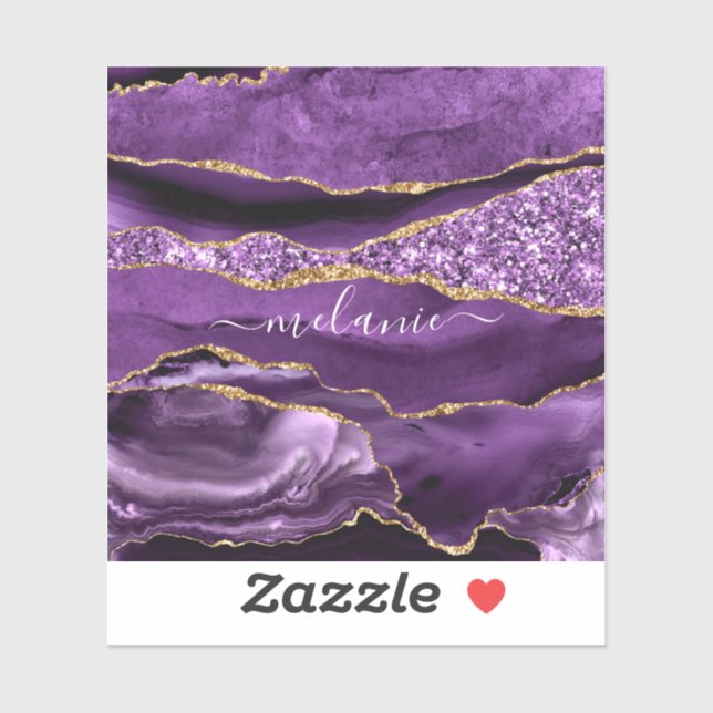 Sticker Agate Purple Gold Parties scintillant Nom personna (Feuille)