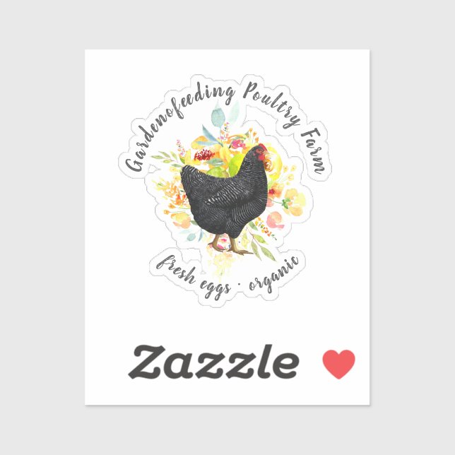 Sticker Agritourisme de poulet jaune Floral noir (Feuille)