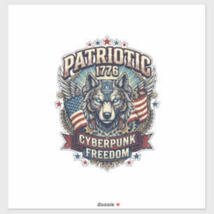 Sticker Aï Patriotique Liberté Loup Cyberpunk Avenir Liber