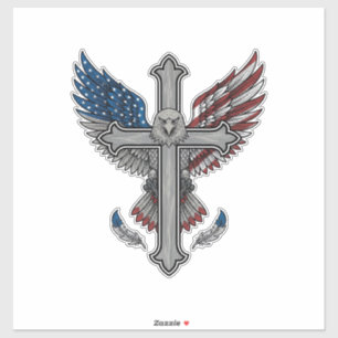 Sticker Aigle Patriotique Croix Gravure Vintage Vecteur Dé
