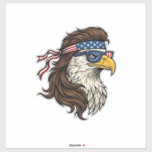 Sticker Aigle patriotique mullet gravure vintage vecteur D