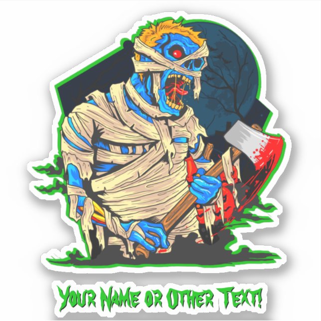 Sticker Ajouter le nom, bleu Zombie maman Ax Meurtre sang (Devant)