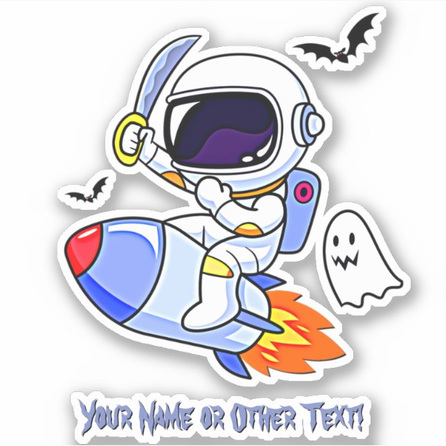 Sticker Ajouter Le Nom Cute Astronaut Riding Rocket Ghost  (Devant)