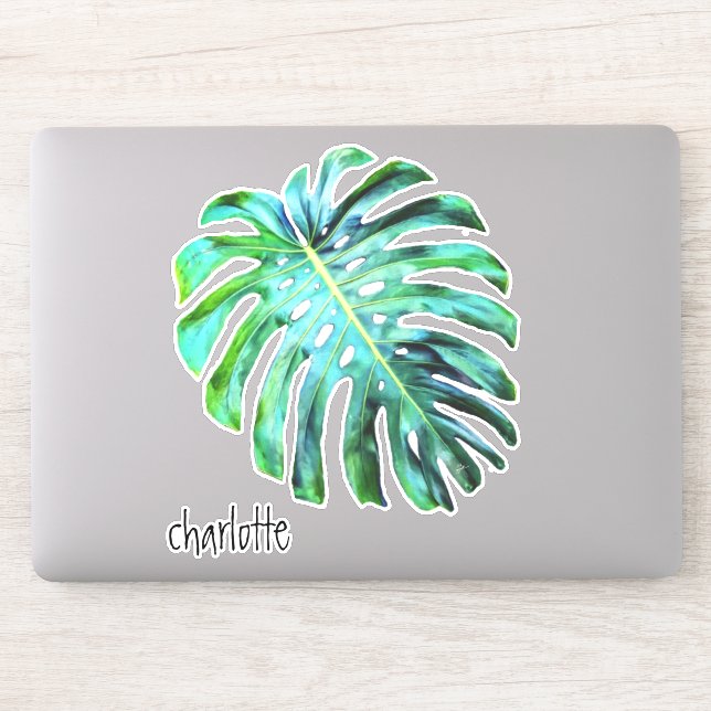 Sticker Ajouter le nom Elegant Tropical Leaf Modern Typogr (Ordinateur)