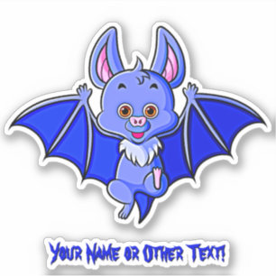 Sticker Ajouter Nom, Bat Bébé Bleu Cute avec ailes Volant