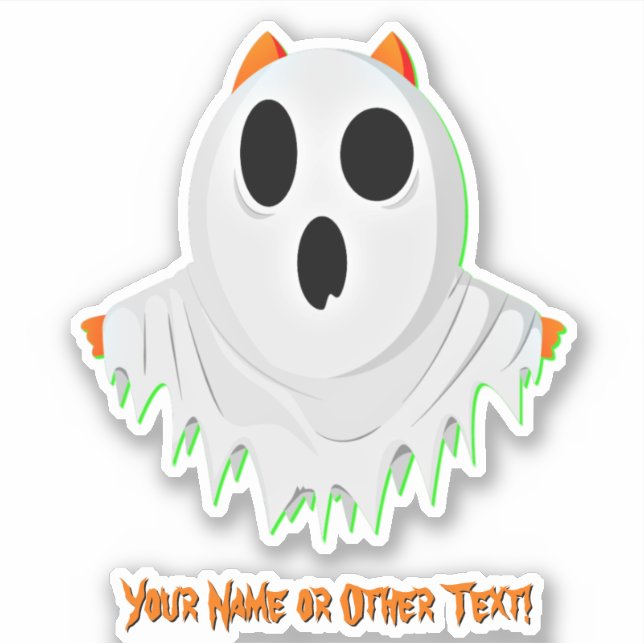 Sticker Ajouter Nom, Chat Cute Kitten Fantôme Blanc Orange (Devant)
