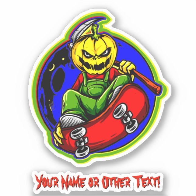 Sticker Ajouter un nom, Citrouille tête de la planche à ro (Devant)