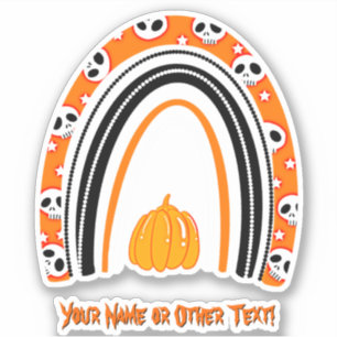Sticker Ajouter un nom, Halloween Rainbow Skuls Citrouille