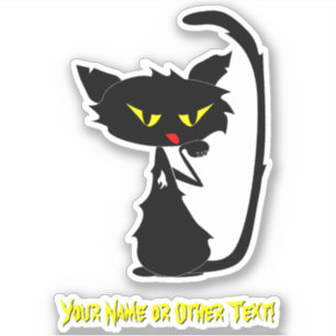 Sticker Ajouter un nom, mignon chat noir Langue rouge Yell