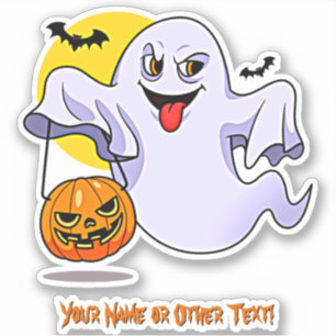 Sticker Ajouter un nom, mignon Citrouille Fantôme Chauve-L