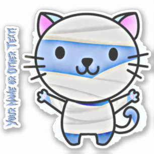 Sticker Ajouter un nom, mignonne Bleu Chat Kitten maman en