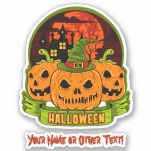 Sticker Ajouter un nom, Monster Citrouille Head Witch Casq