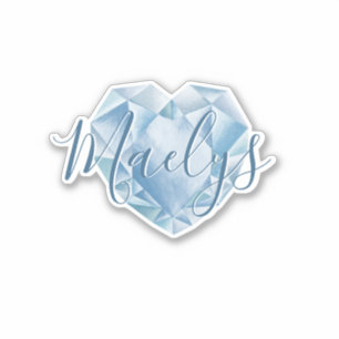 Sticker Ajouter un nom ou un monogramme Cute Chic Blue Hea