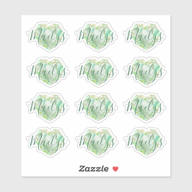 Sticker Ajouter un nom ou un monogramme Green Heart Diamon (Feuille)