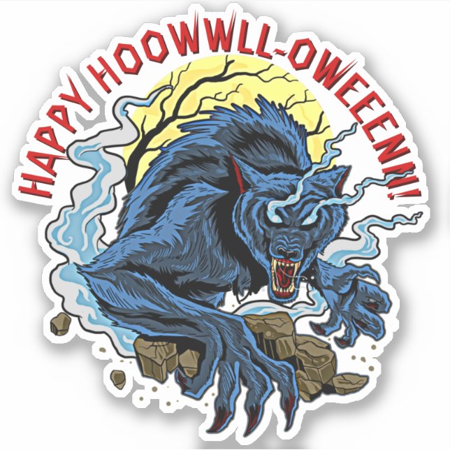 Sticker Ajouter Un Nom Texte, Happy Howl-Oween Wolf Phrase (Devant)