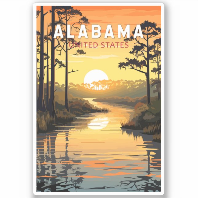 Sticker Alabama Travel Art Vintage (Devant)