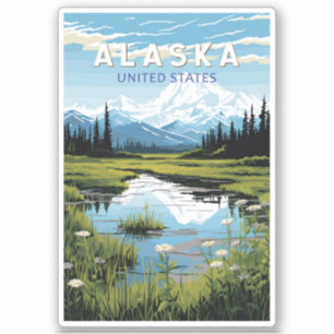 Sticker Alaska Travel Art Vintage