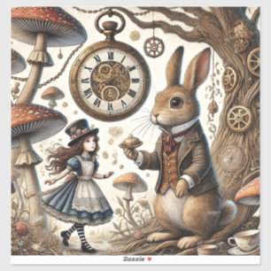 Sticker Alice au pays des merveilles Thé Art lapin blanc
