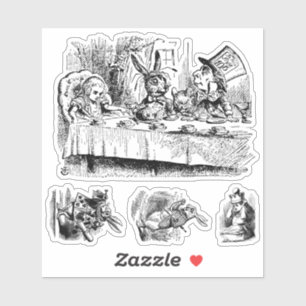Sticker Alice vintage au pays des merveilles avec lapin bl