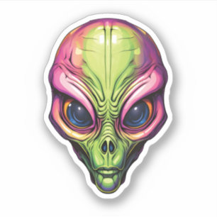 Sticker Alien de l'espace coloré face Déplaisant Alien de 