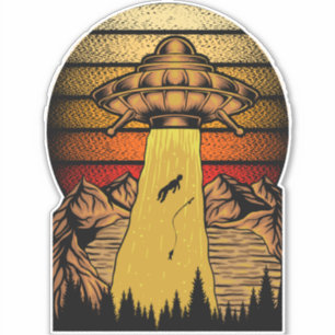 Sticker Alien drôle d'enlèvement de pêcheur UFO