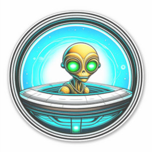 Sticker Alien extra-terrestre volant dans un OVNI