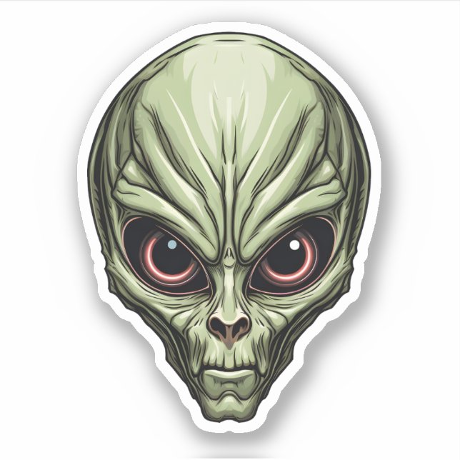 Sticker Alien Green Space Face Alien de dessin Déplaisant (Devant)