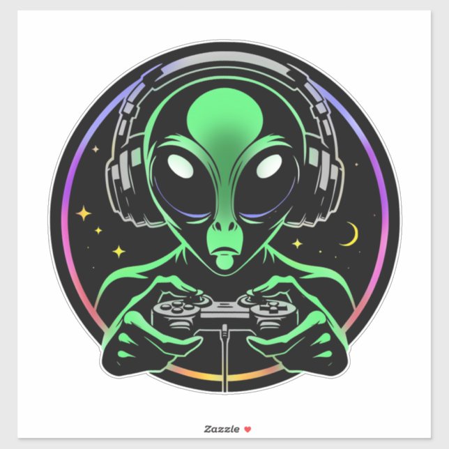 Sticker Alien Lecture de jeux vidéo avec Arrière - plan ét (Feuille)