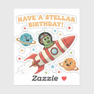 Sticker Alien Rétro Mignon dans une Fusée Spatiale Bi St