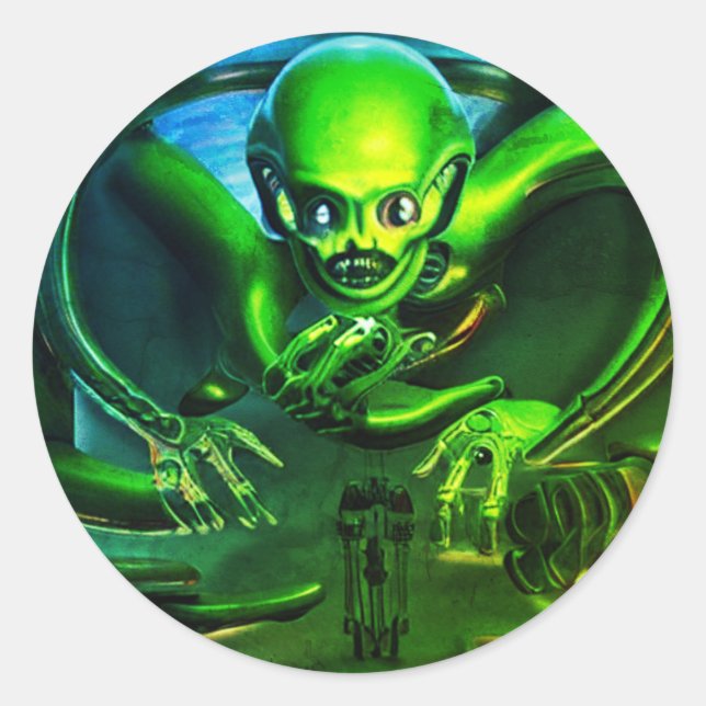 Sticker Alien Vert peur Classic rond (Devant)