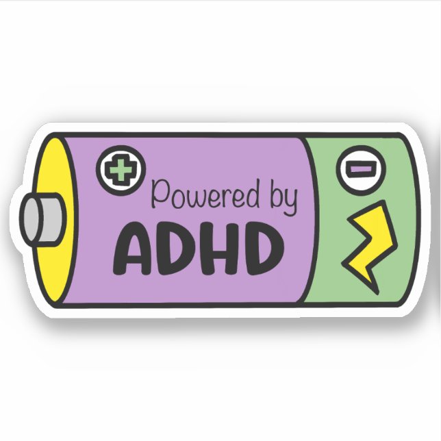 Sticker Alimenté par le TDAH | Batterie violette et verte (Devant)