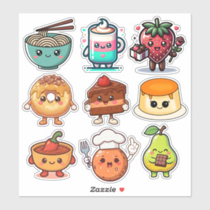Sticker Aliments mignons Kawaii Beignet, café, Ramen