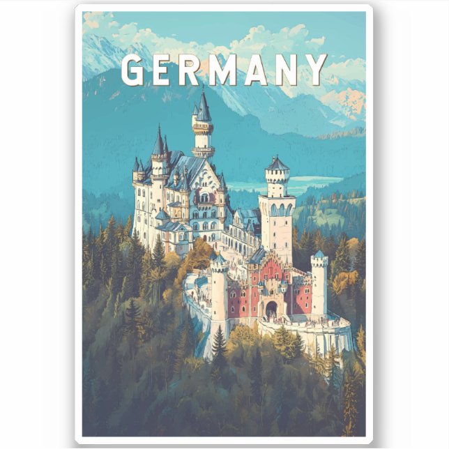 Sticker Allemagne Illustration Voyage Art Vintage (Devant)