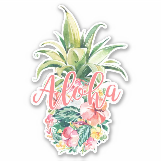 Sticker Aloha d'Aquarelle Fruit D'Ananas Floral (Devant)