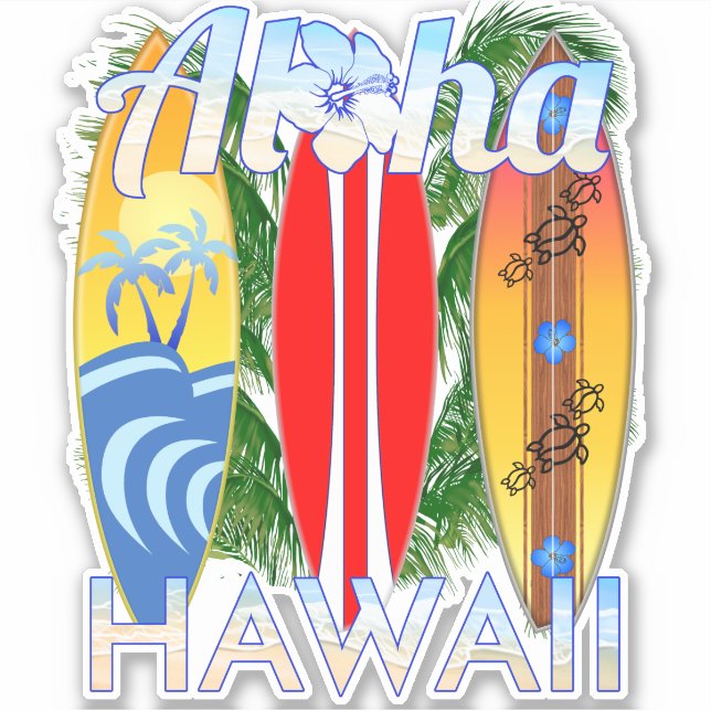 Sticker Aloha Hawaii Iles Surf (Devant)